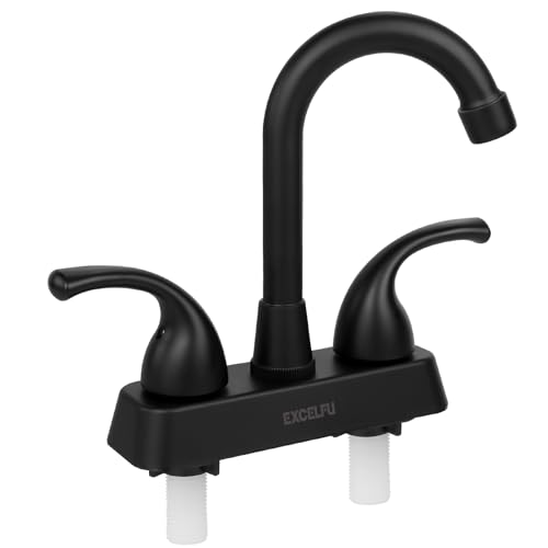 EXCELFU RV Bathroom Sink Faucet 4 inch RV Bathroom Faucet Replacement for Campers Motorhome Travel Trailer Boat with Classical Lever Handles and 6-inch High Spout Non-Metallic (Black)