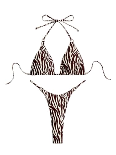 Maillot de bain imprimé vache dos nu doté d'une coupe haute multicolore - 7
