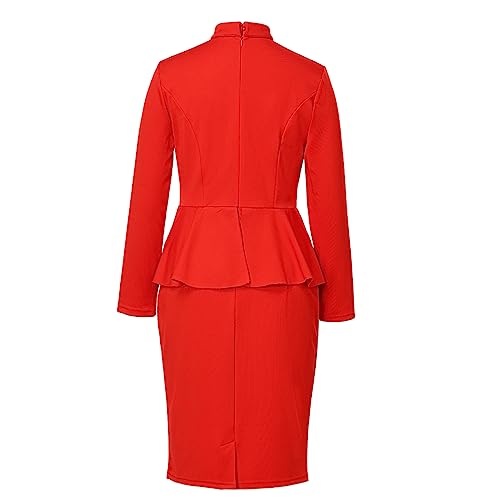 Image of FAD-4U Church Clergy Dress for Women Minister Long Sleeve Ruffle Slim Pencil Dress with Tab Insert Stand Collar