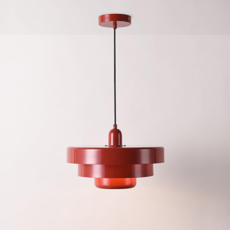 BARCELONA LED Lampa Wisząca MACARRON Czerwony 3-Poziomowa Metal Żelazo, Styl Bauhaus Minimalistyczny, Pośrednie Oświetlenie Bez Oślepiania, Klasyczna Vintage Nowoczesna Luksusowa E27