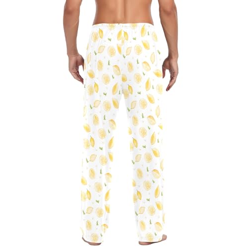 Mens Cotton Pajama Pants Sleep Lounge Pj Bottoms Sleepwear with Pockets Drawstring S Watercolor Lemon3