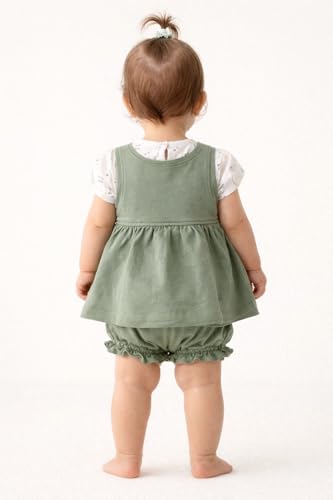 Image of Baby Girls Frock Dress with Bloomer Set | Short Sleeve Polka Dot Inner Layer & Bow Detail Special for 0-6 Months