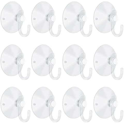 LuluEasy 12 Pieces Small Suction Cups with Hooks 1.2 inch Clear Plastic Sucker Hooks for Glass Window Wall Festivals Parties Theme Carnival Decoration Door Bathroom Kitchen Cover