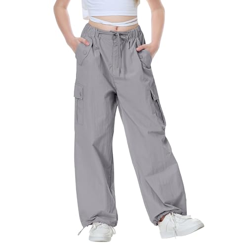 Image of Rolanko Parachute Pants for Girls Y2K Cargo Trousers with Pockets Harajuku Jogger Pants Kids 4-14 Years