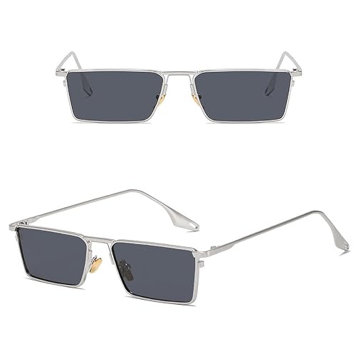 Fashion Metal Frame Rectangular Lens Women Men Sunglasses