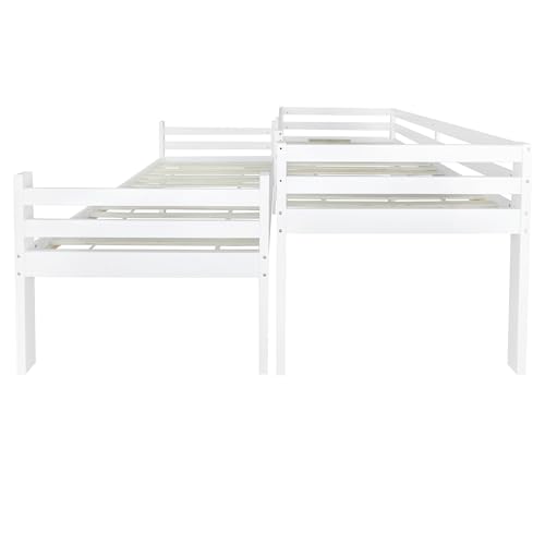 Goeria Litera para niños, cuna con escalera angular de tres niveles y protección contra caídas, cama dividida en 2 camas individuales, marco de pino, blanco (90 x 200 cm) - imagen 6