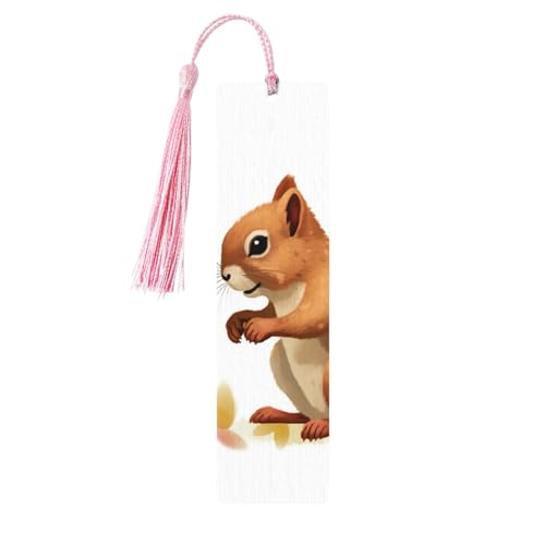 タッセル付き木製しおり ヴィンテージ木製しおり 活気のあるリス ファンシー ハンドメイド クラフトブックマーク 読書ページマーカー 木製ハンギングタグ オーナメント 本好き向け
