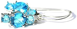 Lab Made Swiss Blue Topaz Earrings Sterling Silver 925, December Birthstone, 4th Anniversary