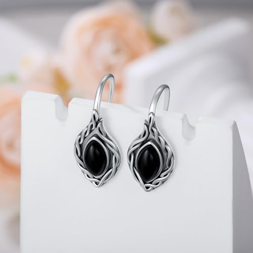 AOBOCO Black Onyx/Moonstone/Red Agate Earrings Sterling Silver Vintage Celtic Knot Dangle Drop Earrings for Women2