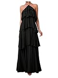 SOLY HUX Women's Sundresses Ruffle Layered Halter Flowy Maxi Dress Elegant Wedding Guest Dresses