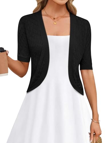 LOMON Womens Cropped Cardigan Short Sleeve Bolero Shrug Sweater Open Front Lightweight