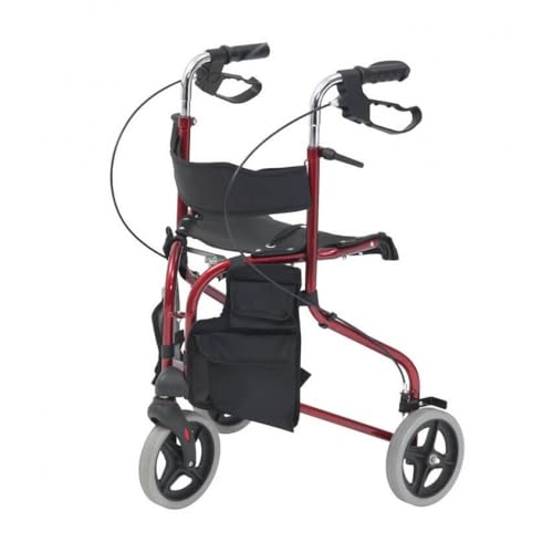 Tri Walker 3 Wheeled Rollator with Seat and Shopping Bag - Red