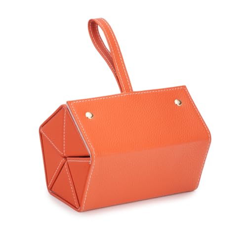Image of Brouk & Co Leah 5 Eyewear & Jewelry Case - Pebbled Vegan Leather, Foldable Case, Snap Closure, Hanging Loop, Interior Mirror, 5 Compartments: Sunglasses and Jewelry (Orange)