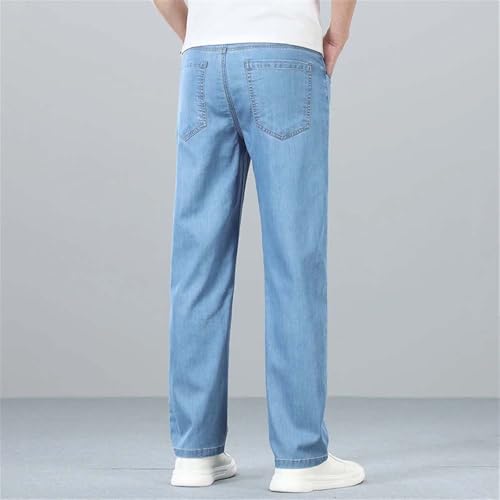 Men's Summer Loose Wide Leg Jeans Classic Straight Thin Stretch Business Denim Pants2