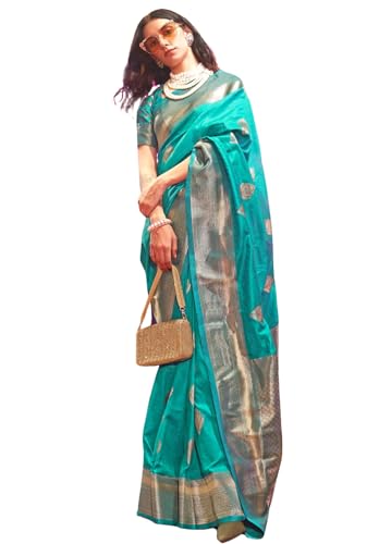 Image of SGF11 Women's Kanjivaram Pure Soft Silk Saree For Women Pure Golden Zari With Blouse Piece