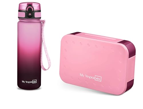 My Vesperbox - Mini Lite Set Bento Box & Trinkflasche 750ml Lunchbox mit variablen Fächern Brotdose für Kinder auslaufsicher BPA-frei ideal für Schule & Kindergarten