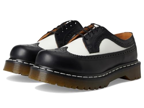 Dr. Martens, 3989 Brogue BEX 3-Eye Leather Wingtip Shoe for Men and Women, Black & White, 14 US Women/13 US Men
