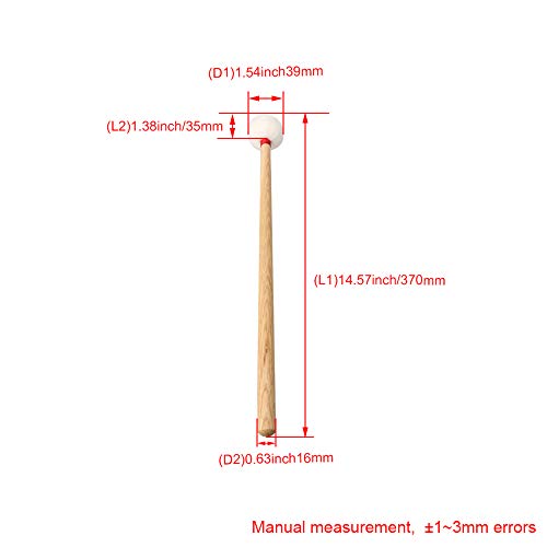 Yibuy 2Pcs 14.7inch Length Medium Hardness Maple White Hammerhead Timpani Felt Mallet Dia 39mm - Image 4