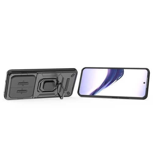 Image of TPU+PC Camshield Pro Case With Slide Camera Protection And Ring Stand Bumper Back Case Cover For Realme 13 Pro Plus 5G / 13 Pro 5G (Black)