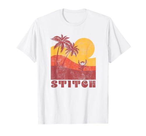 T-shirt Lilo & Stitch Disney imprimé rétro sunset en coton col rond pour ado et adulte