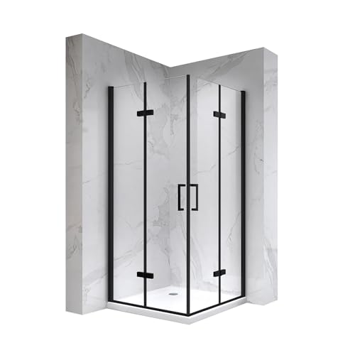 MOG Duschkabine Matilde 85x85 Höhe: 190 cm, Eckkabine mit Falttüren in Schwarz, Falttürkabine aus 6mm durchsichtigem Nano ESG-Sicherheitsglas - LINKS & RECHTS MONTIERBAR! - ALLE GRÖSSEN DK11B