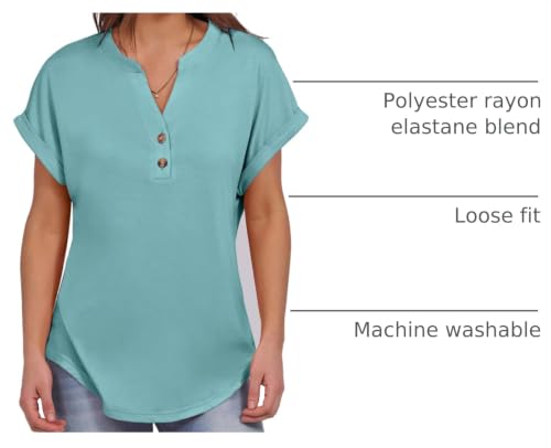 Image of ANRABESS Womens Short Sleeve Henley Tops V Neck Dressy Casual Blouses Summer Trendy Tee Shirts 2026 Vacation Fashion Clothes