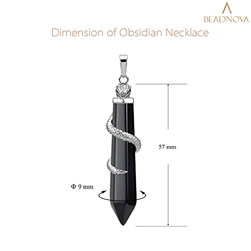 BEADNOVA Healing Crystal Necklace for Women Men Obsidian Snake Tail Wrap Pendant Energy Healing Gemstones Jewelry Pendulum Crystal Divination (Hexagonal, 18 Inches Stainless Steel Chain)2