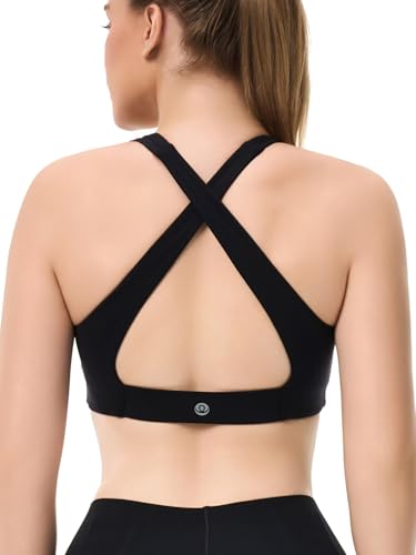 Women's V Neck Sports Bra Wide Straps Cross Back Light Compression Padded Workout Yoga Top4