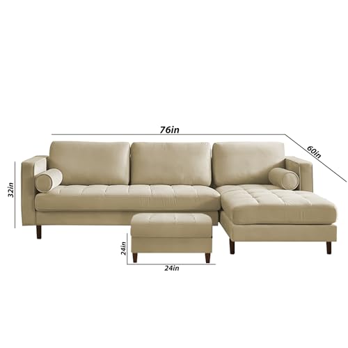 Image of Lezra RHS 4 Seater L Shape Sofa Set with Center Table for Living Room (Cream Fabric) Premium Fabric Sofa
