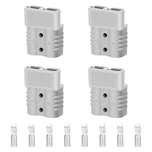 4 Pezzi Connettore Batteria 50A 600V, Connettore Batteria Anderson, Kit Connettori Rapidi per Cavi 6-16 AWG, Connettori di Alimentazione ad Alta Corrente per Auto, Rimorchi, Barche, con 8 Terminali