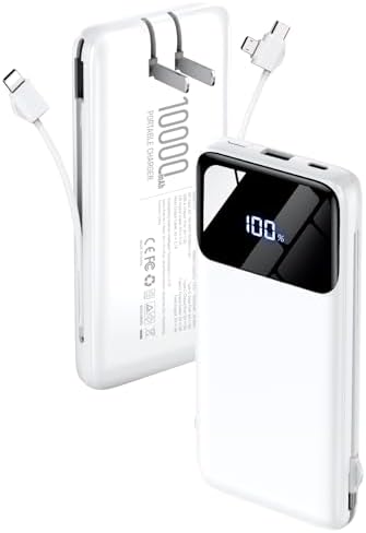 Portable Charger Power Bank with Built-in Cables and Wall Plug, 1...