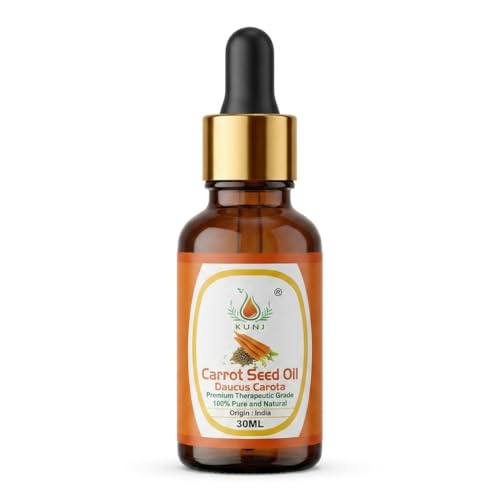 Image of KUNJ Carrot Seed Oil 30ML - Pure Natural Cold Pressed Carrier Oil for Glowing Skin, Face Care, Hair Nourishment, Massage, DIY Cosmetics & Daily Beauty Care
