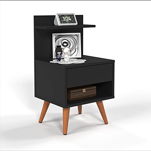 Mesa de Cabeceira Retrô Com 1 Gaveta Sleep Decor - Preto