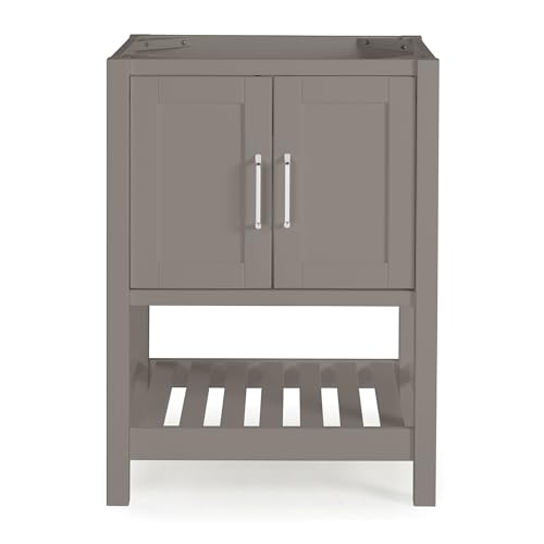 Image of Alaterre Furniture Bennet Bathroom Vanity Cabinet with Soft-Close Shaker Doors and Open Shelf - 24-Inch Small Freestanding Wood Vanity Without Sink - Single Sink Base (Gray)