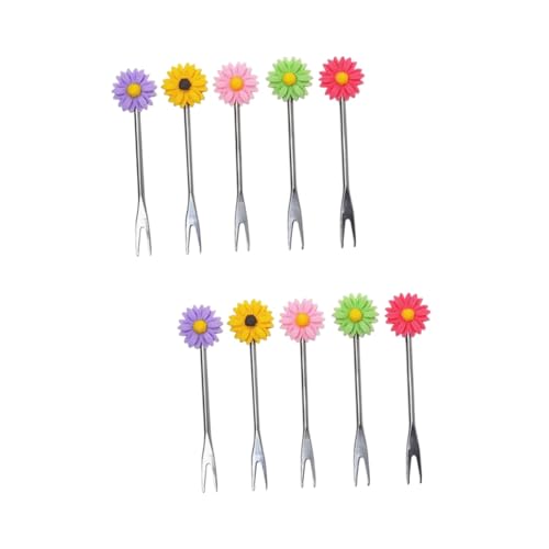 PRETYZOOM 10 Pcs Food Picks Snacks Forks Tasting Forks Stainless Steel Forks Fruit Fork Metal Forks Pastry Forks