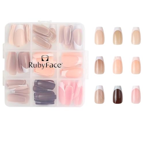Image of 9 Color Press On Nails Fake Nail 216 Pcs, French tip press-on nails, Press on Nail, Artificial Nail Extensions Combo in Multicoloured, Full Cover Glossy Nude False Acrylic Nails for Women Girls (01, 216 count (Pack of 1))