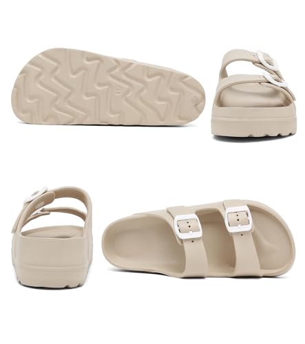 Womens Platform Sandals with Arch Support, Adjustable Buckle Beach Sandal Woman Comfort Lightweight Ultra Cushion EVA Slides3