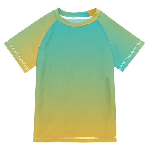 Boy Bathing Suit Short Sleeve Kids Rash Guard Swim Girls 4T Turquoise Yellow Gradient