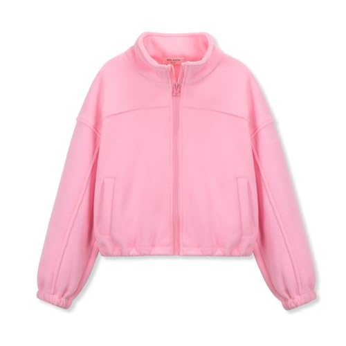 Girls Cropped Fleece Jacket - Warm Zip-Up with Pockets and Adjustable Hem for Sporty or Everyday Style