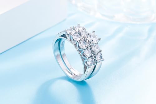 Round Sterling Silver Cubic Zirconia Ring, Platinum Plated Prong Set 10 Stone Ring, Stackable Round Engagement Ring, Cubic Zirconia Jewelry for Wedding, Anniversary, Birthday(US Size-7)4