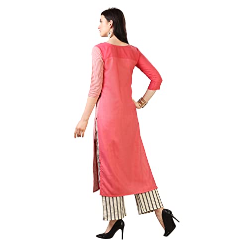 Image of EthnicJunction Women's Cotton Stripted Straight Kurta