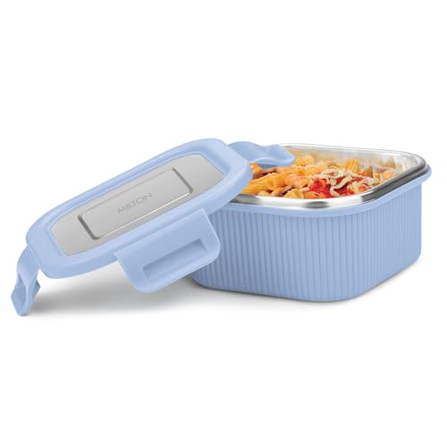 Image of MILTON Cool Touch Square 400 Stainless Steel Container, 380 ml, Pastel Turquoise | Microwave Safe | Food Grade | BPA Free | Refrigerator Safe