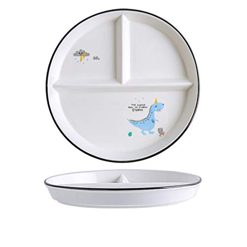 Image of 1 PCS Ceramic Dinosaur Portion Control Plate Divided Dish for Rational Eating, Divided Dessert Plate Salad Plate Dinner Plate-Blue dinosaur-8 Inch