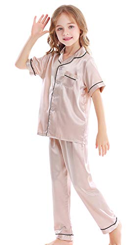Image of Kids Satin Short-Top and Long-Pants 2-Pieces Pajamas Sleepwears Set