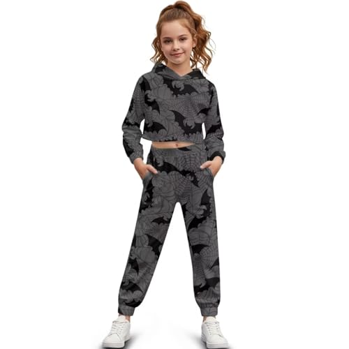 Girls Crop Sports Hoodies 2 Piece Outfits, Long Sleeve Fashion Sweatshirts and Sweatpants2