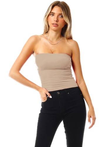 Image of MixMatchy Women's 3 Pack Tube Top Built-in Bra Strapless Ruched Bandeau