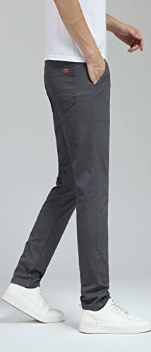 Plaid&Plain Men'S Skinny Stretchy Grey Pants Colored Pants Slim Fit Slacks Tapered Trousers 819 Grey 34X32 thumb #3