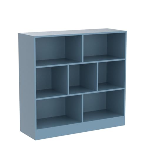 Image of IOTXY Open Shelf Low Bookcase - Wooden 3-Tier Cube Bookshelf, Bright Blue