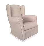 mecedora blanca habitacion bebe Estructura madera de pino. Butaca Lactancia Rodero o mecedora- Tela Antimanchas (Acualine). Medidas: 96 * 74 * 78 cm. Ideal para amantar y balancear al bebe para dormirlo.… (beige)