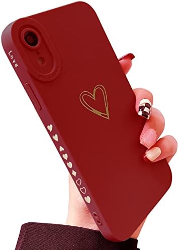 Qokey for iPhone XR Case(2018 6.1"), Side&Back Cute Plated Love Heart with Anti-Fall Lens Cameras Cover Protection Soft TPU Shockproof Anti-Fingerprint Phone Cases for Women Girls Men,Red
